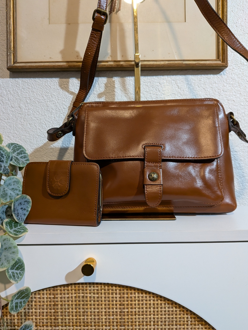 Patricia Nash Classic Brown Leather Crossbody Bag with Matching Wallet